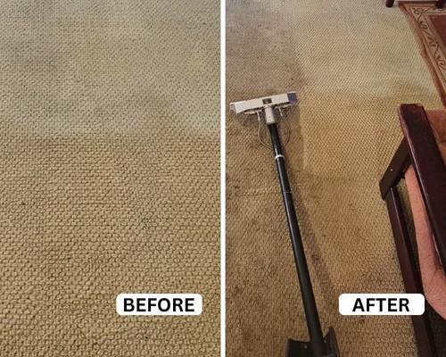 Stained carpet before and after professional cleaning